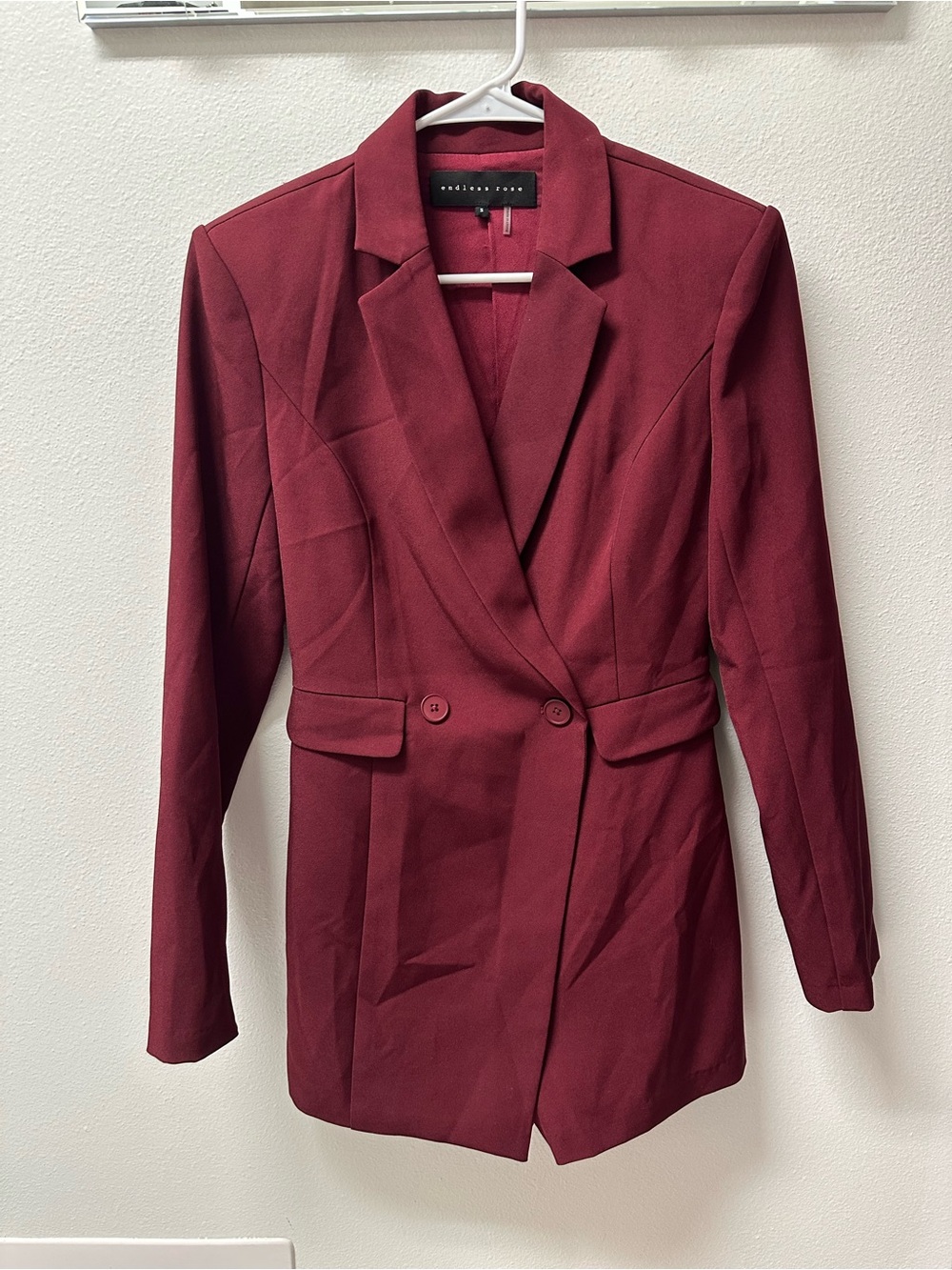Endless Rose Burgundy Double-Breasted Tailored Blazer Romper